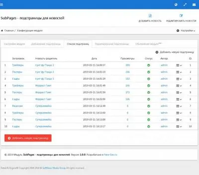 Дополнительные подстраницы для новостей - модуль SubPages